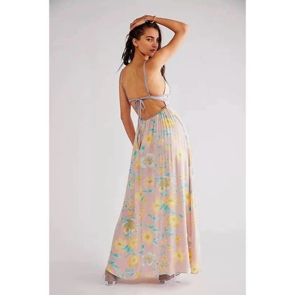 Free People Wisteria Light Combo Floral Maxi Cut Out Dress sz M - Picture 1 of 8